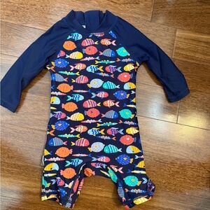 Navy Fish Print Kids Swim One Piece